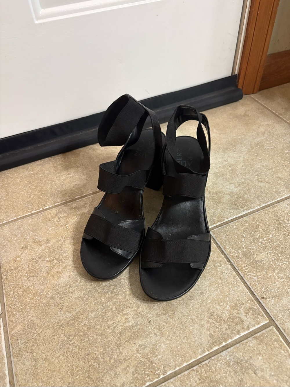 Naturalizer Black Elastic Strappy Heeled Sandals